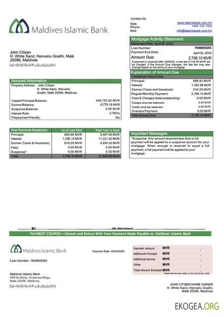 Modèle Word et PDF de relevé hypothécaire de la Banque islamique des Maldives